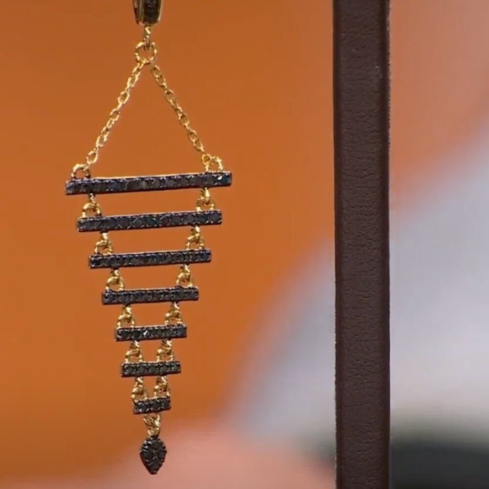 Rarities Carol Brodie 3/4ctw BLACK DIAMOND Gold Plated Silver Drop Earrings NWT - Picture 3 of 15